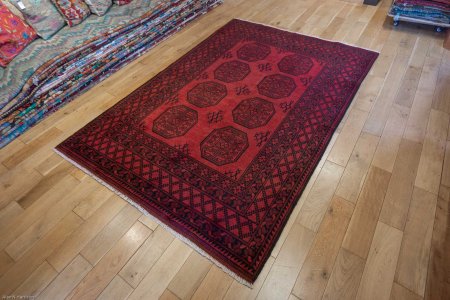 Hand-Knotted Aqcha Rug From Afghanistan