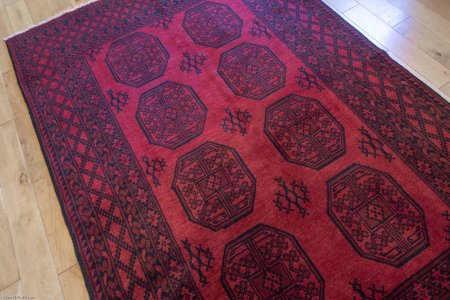 Hand-Knotted Aqcha Rug From Afghanistan