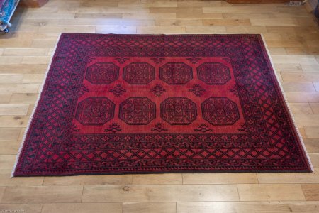 Hand-Knotted Aqcha Rug From Afghanistan