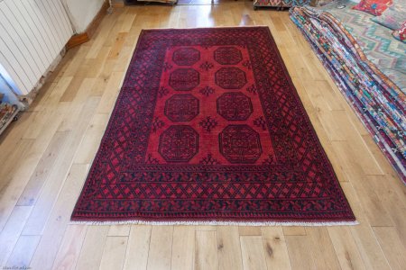 Hand-Knotted Aqcha Rug From Afghanistan