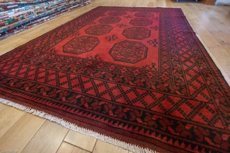 Hand-Knotted Aqcha Rug From Afghanistan