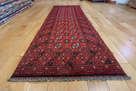 Hand-Knotted Aqcha Runner From Afghanistan