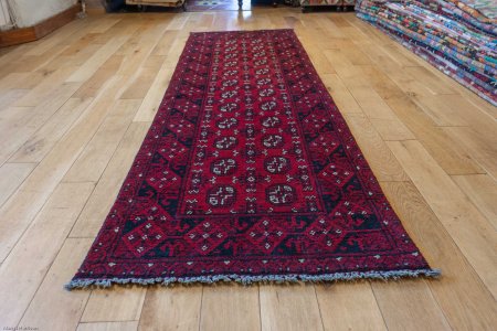 Hand-Knotted Aqcha Runner From Afghanistan