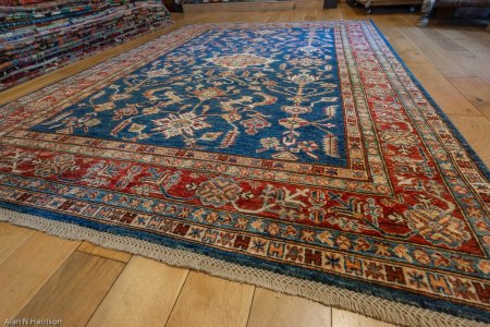Hand-Knotted Kazak Rug From Afghanistan