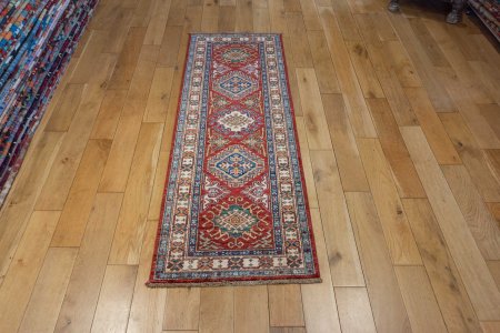 Hand-Knotted Kazak Runner From Afghanistan