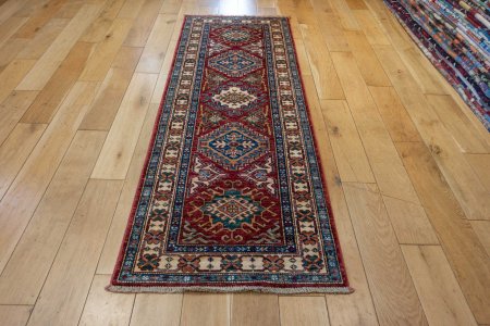 Hand-Knotted Kazak Runner From Afghanistan