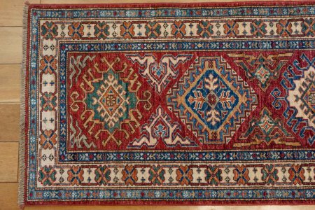 Hand-Knotted Kazak Runner From Afghanistan