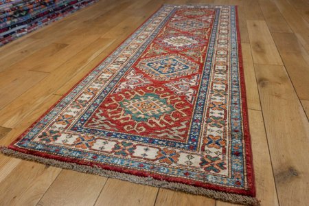 Hand-Knotted Kazak Runner From Afghanistan