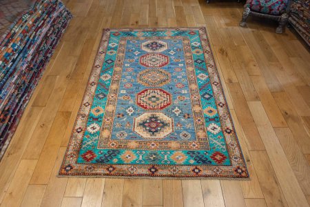 Hand-Knotted Kazak Rug From Afghanistan