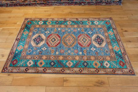 Hand-Knotted Kazak Rug From Afghanistan