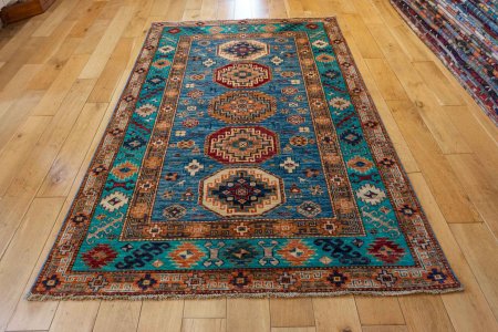 Hand-Knotted Kazak Rug From Afghanistan