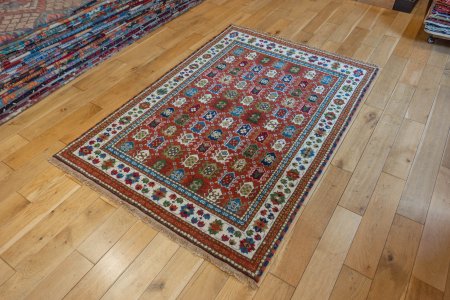 Hand-Knotted Indo Kazak Rug From India