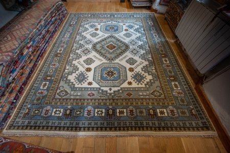 Hand-Knotted Indo Kazak Rug From India