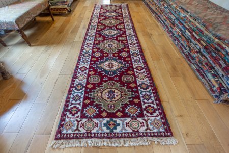 Hand-Knotted Indo Kazak Runner From India