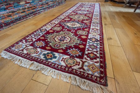 Hand-Knotted Indo Kazak Runner From India