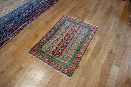 Hand-Knotted Khorjin Rug From Afghanistan