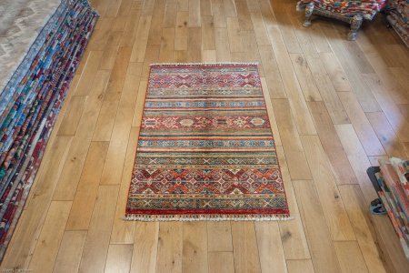 Hand-Knotted Khorjin Rug From Afghanistan