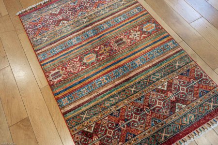Hand-Knotted Khorjin Rug From Afghanistan