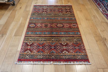 Hand-Knotted Khorjin Rug From Afghanistan