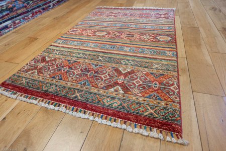 Hand-Knotted Khorjin Rug From Afghanistan