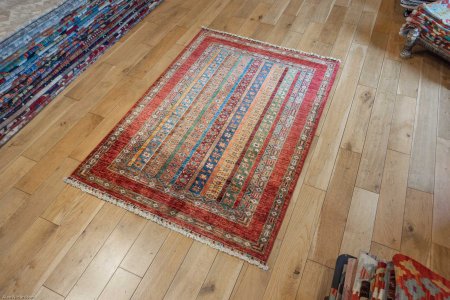 Hand-Knotted Khorjin Rug From Afghanistan