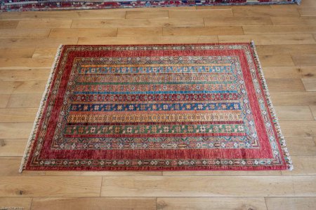 Hand-Knotted Khorjin Rug From Afghanistan