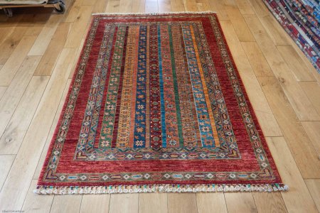 Hand-Knotted Khorjin Rug From Afghanistan