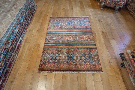 Hand-Knotted Khorjin Rug From Afghanistan