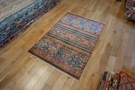 Hand-Knotted Khorjin Rug From Afghanistan