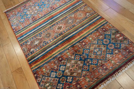 Hand-Knotted Khorjin Rug From Afghanistan