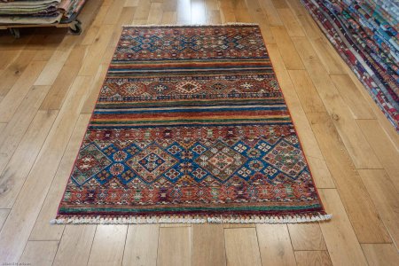 Hand-Knotted Khorjin Rug From Afghanistan