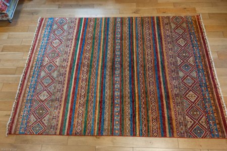 Hand-Knotted Khorjin Rug From Afghanistan