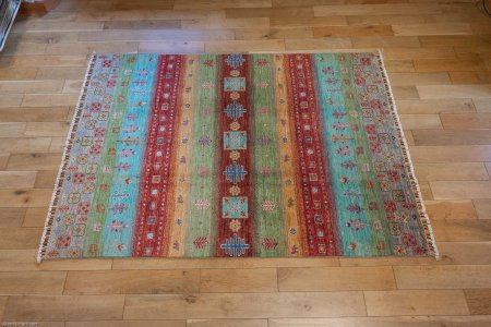 Hand-Knotted Khorjin Rug From Afghanistan