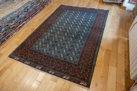 Hand-Knotted Aqcha Rug From Afghanistan