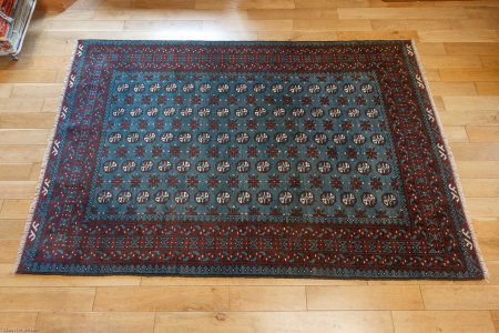 Hand-Knotted Aqcha Rug From Afghanistan
