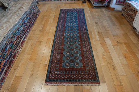 Hand-Knotted Aqcha Runner From Afghanistan