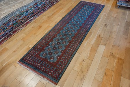 Hand-Knotted Aqcha Runner From Afghanistan