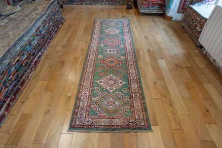 Hand-Knotted Kazak Runner From Afghanistan