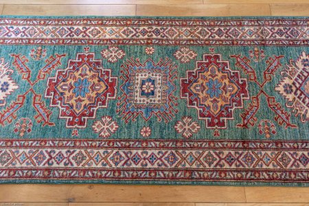 Hand-Knotted Kazak Runner From Afghanistan