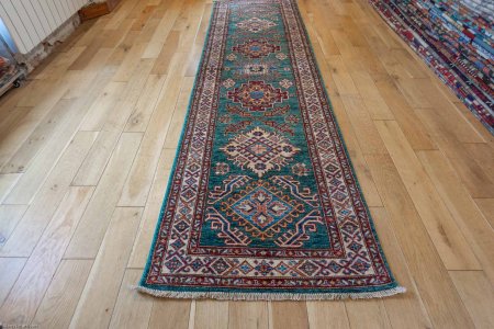 Hand-Knotted Kazak Runner From Afghanistan