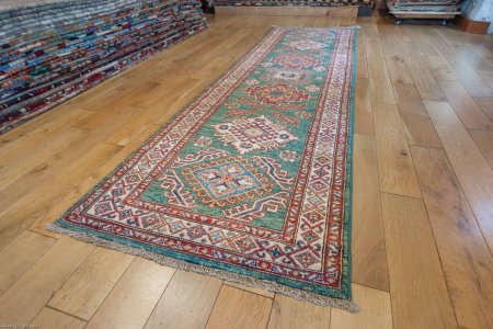 Hand-Knotted Kazak Runner From Afghanistan