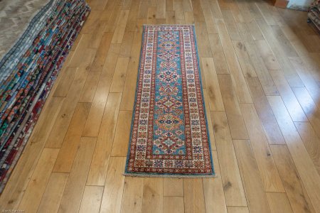 Hand-Knotted Kazak Runner From Afghanistan