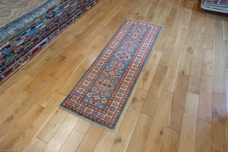 Hand-Knotted Kazak Runner From Afghanistan