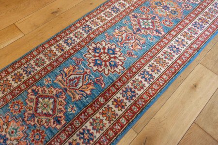 Hand-Knotted Kazak Runner From Afghanistan
