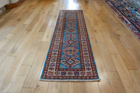Hand-Knotted Kazak Runner From Afghanistan