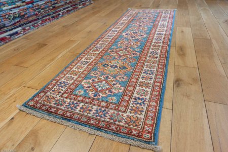 Hand-Knotted Kazak Runner From Afghanistan