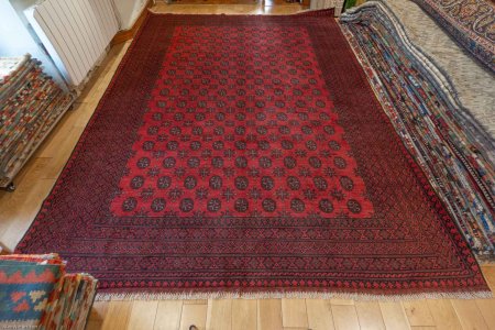 Hand-Knotted Aqcha Rug From Afghanistan