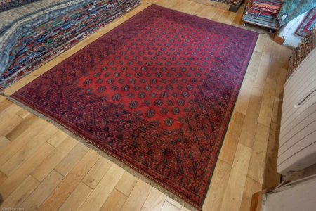 Hand-Knotted Aqcha Rug From Afghanistan
