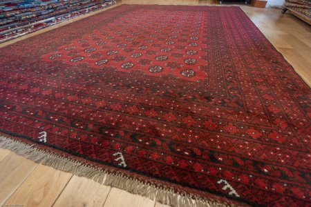 Hand-Knotted Aqcha Rug From Afghanistan