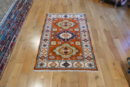 Hand-Knotted Indo Kazak Rug From India